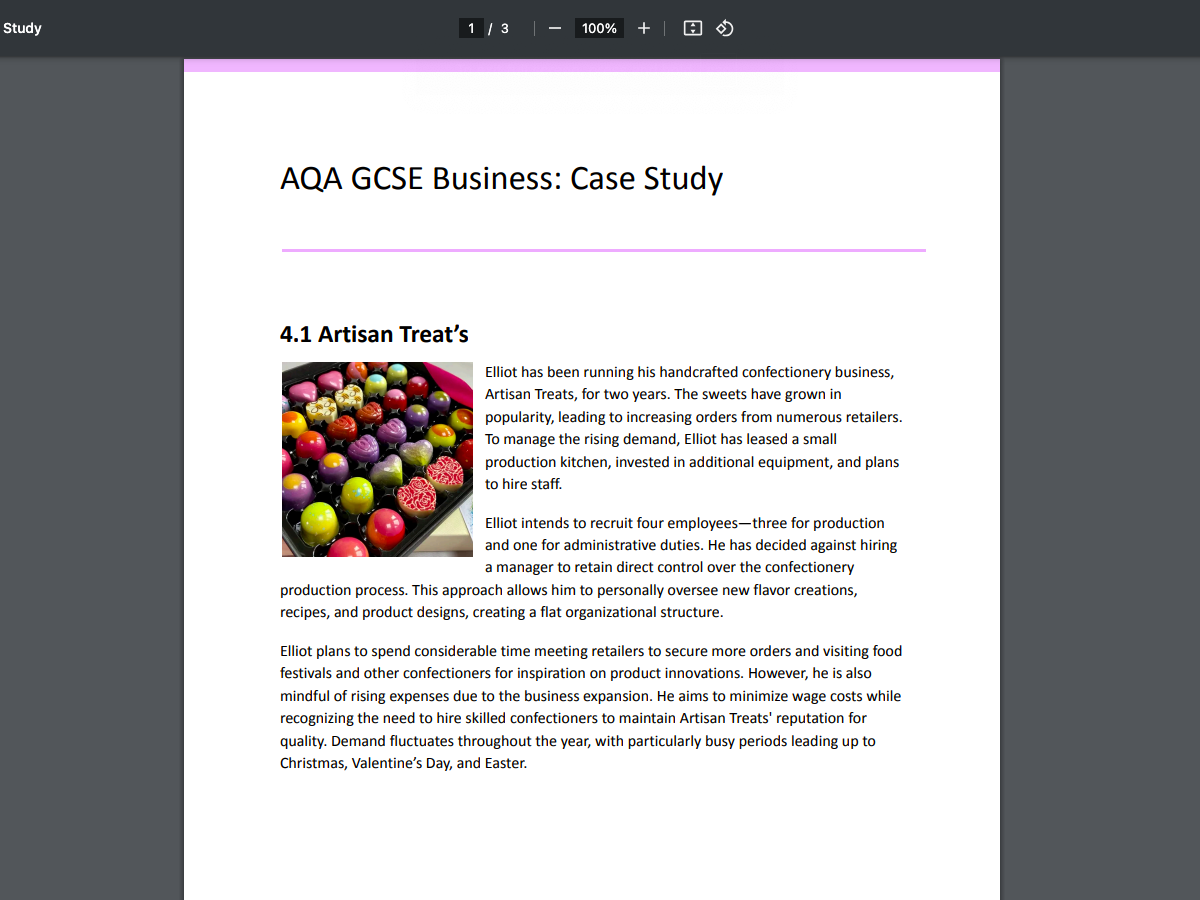 AQA GCSE Unit 4 Business Case Study Activity Pack