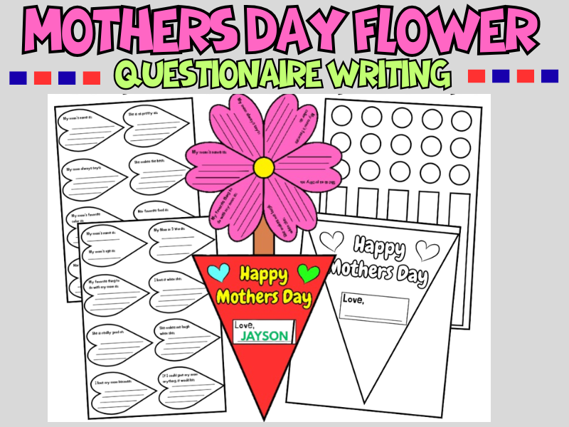 Mothers Day Flower Bouquet Craft | Questionnaire Writing Activity keepsake | Bulletin board diisplay