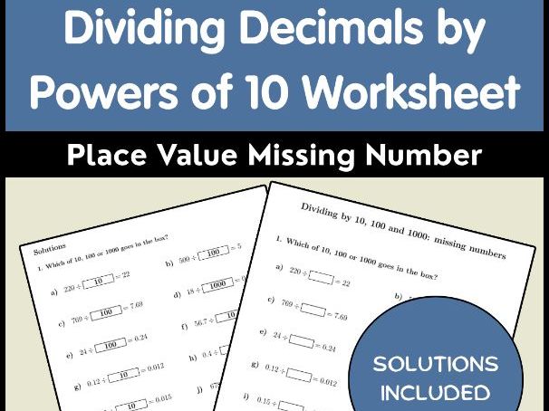 Dividing Decimals by Powers of 10 Worksheet | Place Value Missing Number