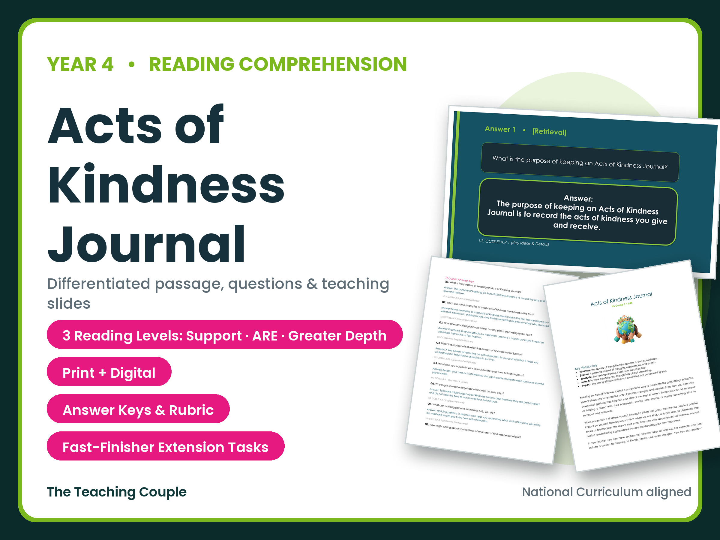 Acts of Kindness Journal Reading Comprehension | Year 4 (KS2)
