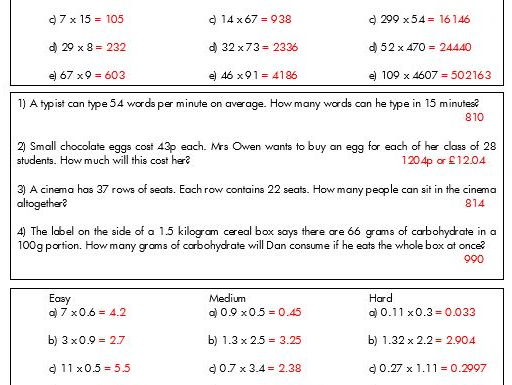 Long multiplication of integers and decimals