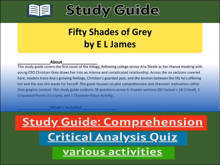 Study Guide for :Fifty Shades of Grey by E L James  & Comprehension Test