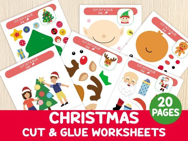 Christmas Cut and Glue Worksheets, Crafts