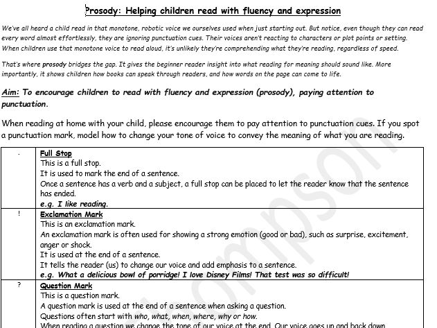 Prosody resources for the primary classroom