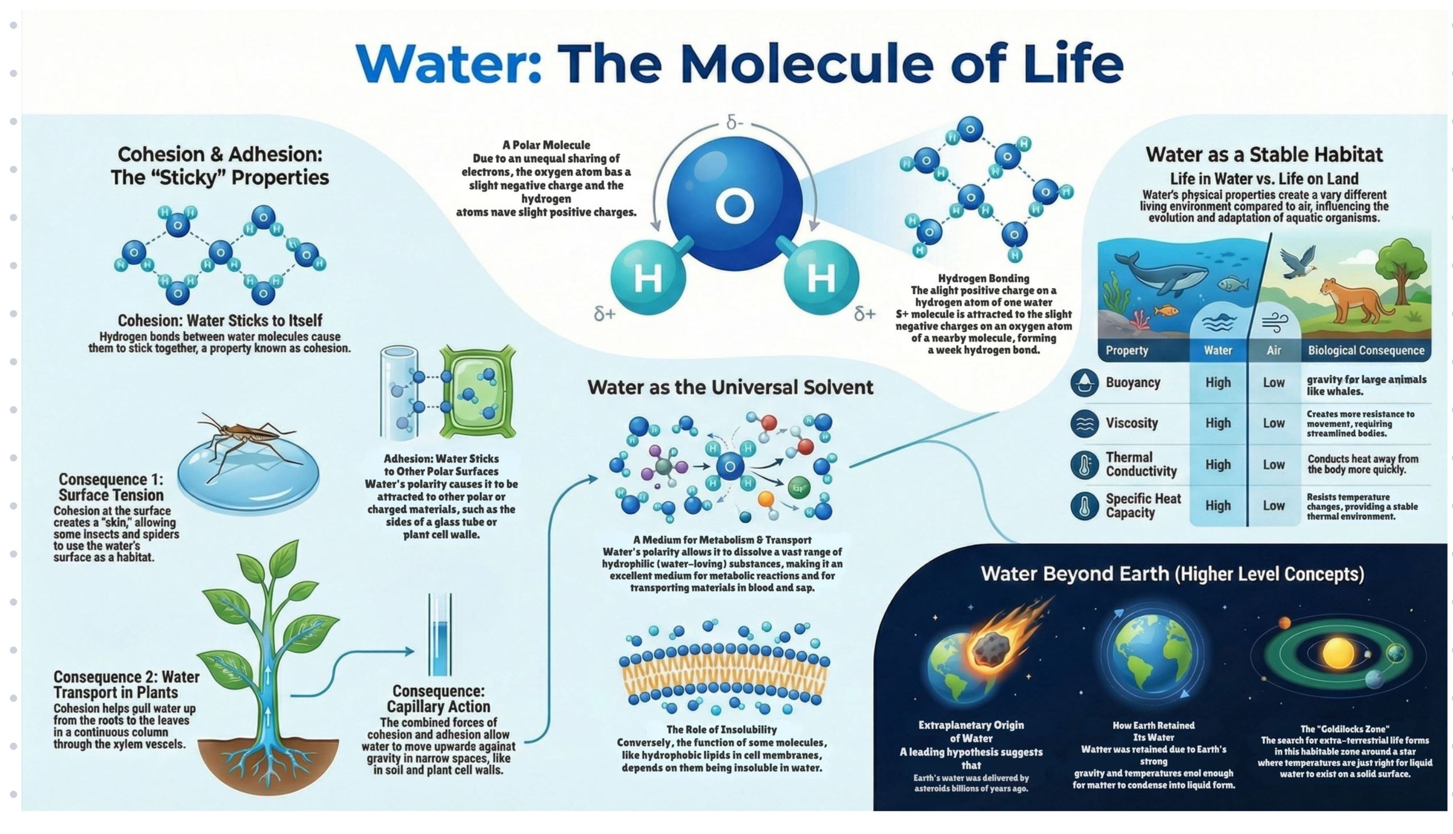 IB DP Biology Digital Infographic Poster: A1.1 Water – The Molecule of ...