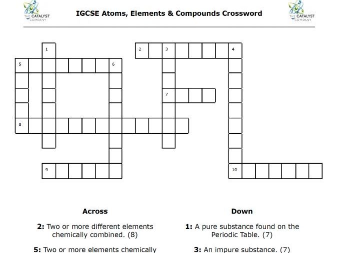IGCSE Atoms, Elements & Compounds Crossword