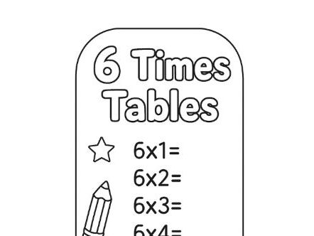 6 Times Tables Colouring Template Bookmark MTC