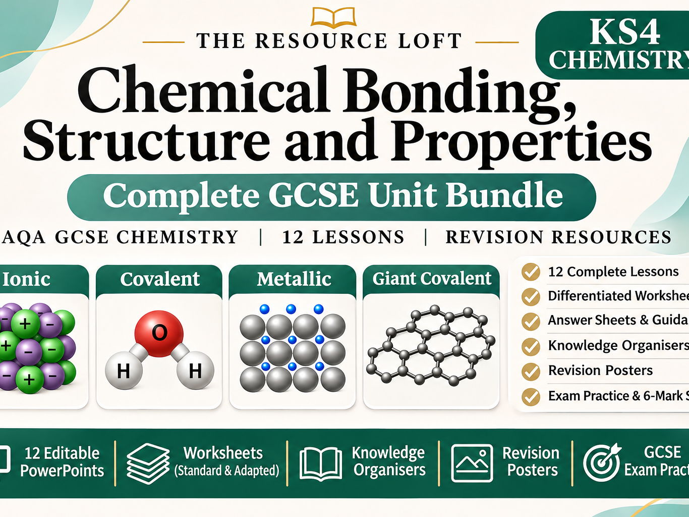 KS4 Chemistry | Chemical Bonding, Structure & Properties | 12-Lesson GCSE Bundle + Revision Resources | AQA