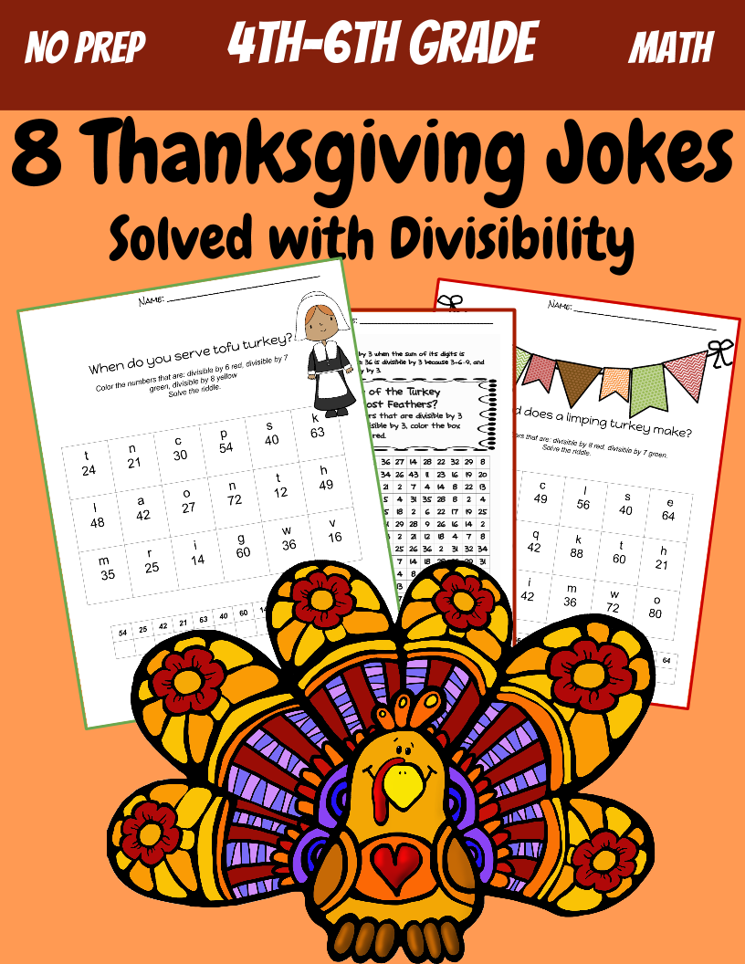 5th grade math division and divisibility thanksgiving jokes teaching resources