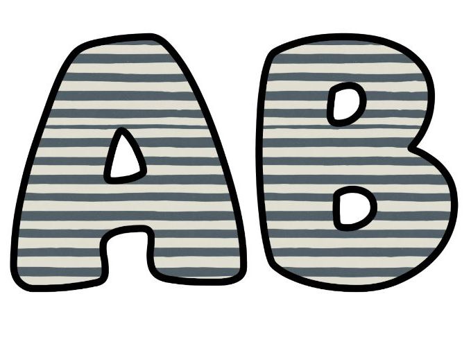 Grey Stripes On White Classroom Display Lettering Set | Upper & Lowercase Letters, 0-9 and Signs