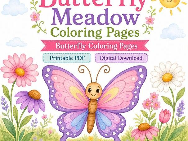 Butterfly Meadow Coloring Pages | Butterfly Coloring Pages | Printable PDF | Digital Download