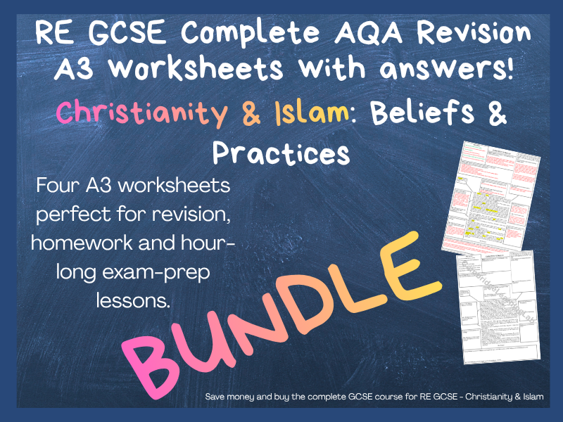 *BUNDLE* RE AQA GCSE Complete Islam & Christianity Revision Worksheets x4 | Beliefs and Practices