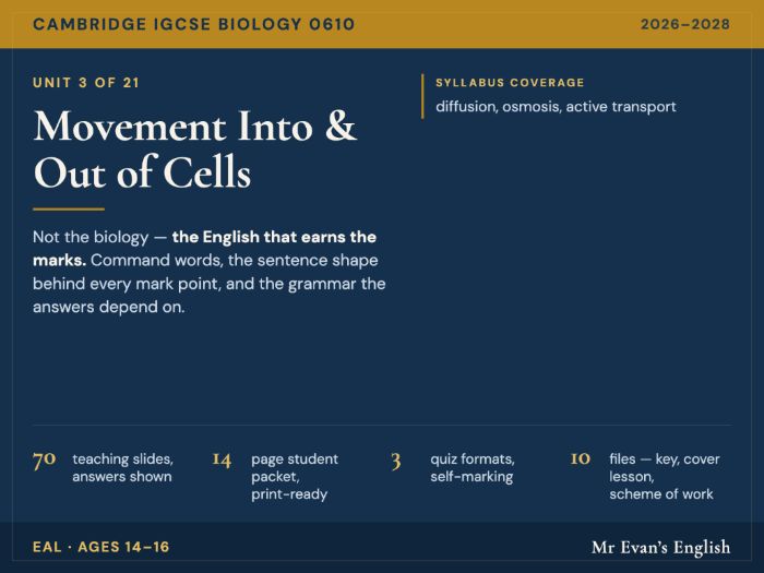 IGCSE Biology 0610 U3 Movement Into & Out of Cells — EAL