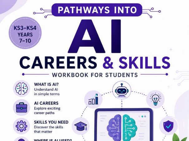 Pathways into AI | AI Careers & Skills Workbook | KS3 KS4 Computing Careers | STEM Worksheet Pack