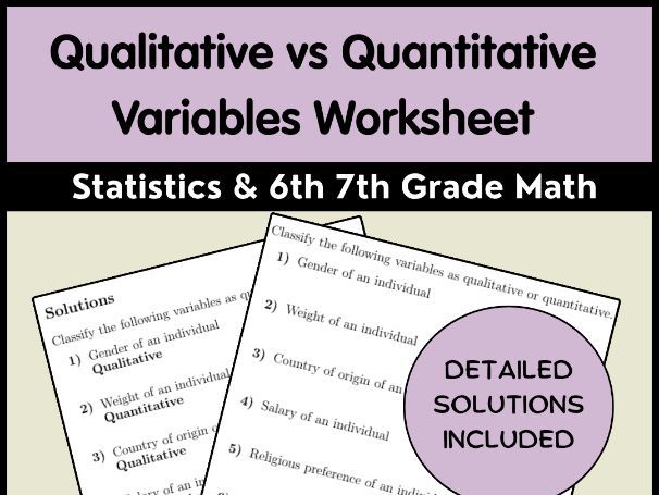 Qualitative vs Quantitative Variables Worksheet Statistics & 6th 7th Grade Math