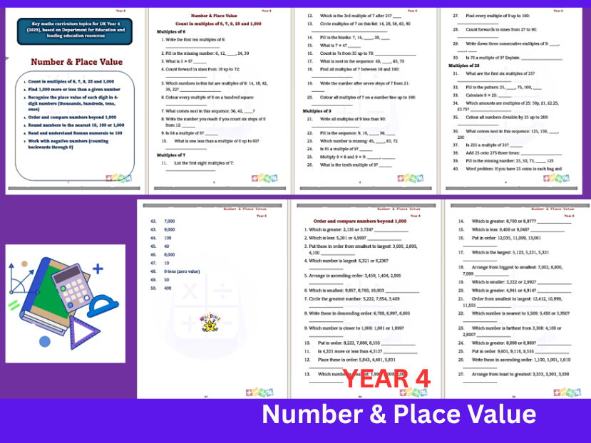 Number Place Value (Year 4 Maths Mastery Worksheets & Answers, UK Curriculum 2025)
