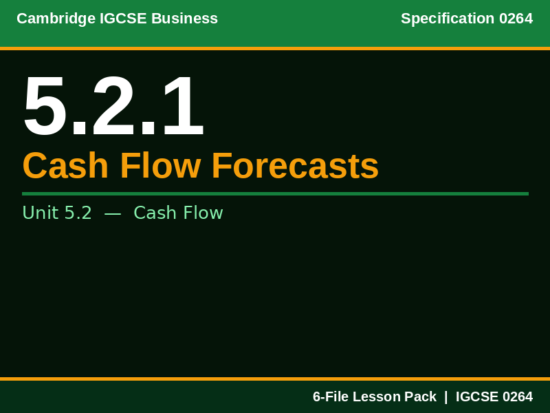 Cambridge IGCSE Business 0264 | 5.2.1 Cash Flow Forecasts | Lesson Pack