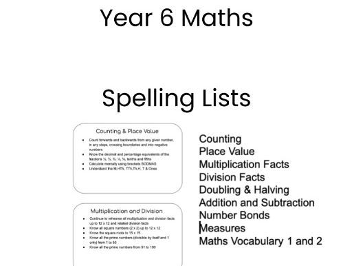 A4 Year 6 Maths SATs Spelling Lists - KS2