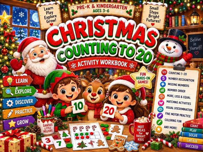 Christmas Counting to 20 Worksheets | Number Recognition & Math Activities | Pre-K Kindergarten