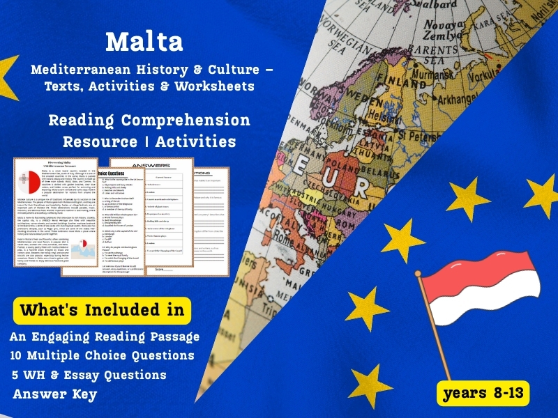 Malta Reading Comprehension Pack: Mediterranean History & Culture – Texts, Activities & Worksheets