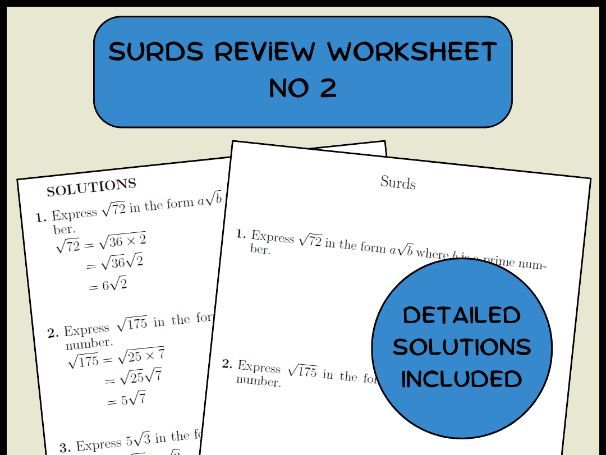 Surds review worksheet no 2 (with solutions)