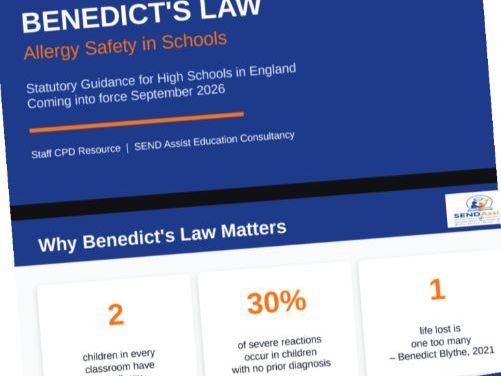 Benedict’s Law –Allergy Safety in Schools: Complete Staff CPD Pack PPt, Infographic poster+ quiz