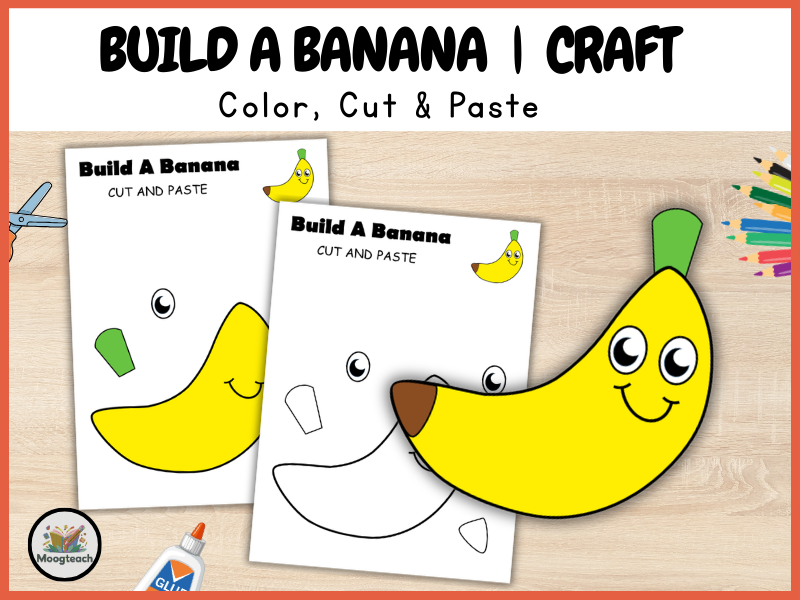 Banana Craft for Kids | Cut and Paste Activity | Coloring Worksheet | Preschool Printable PDF