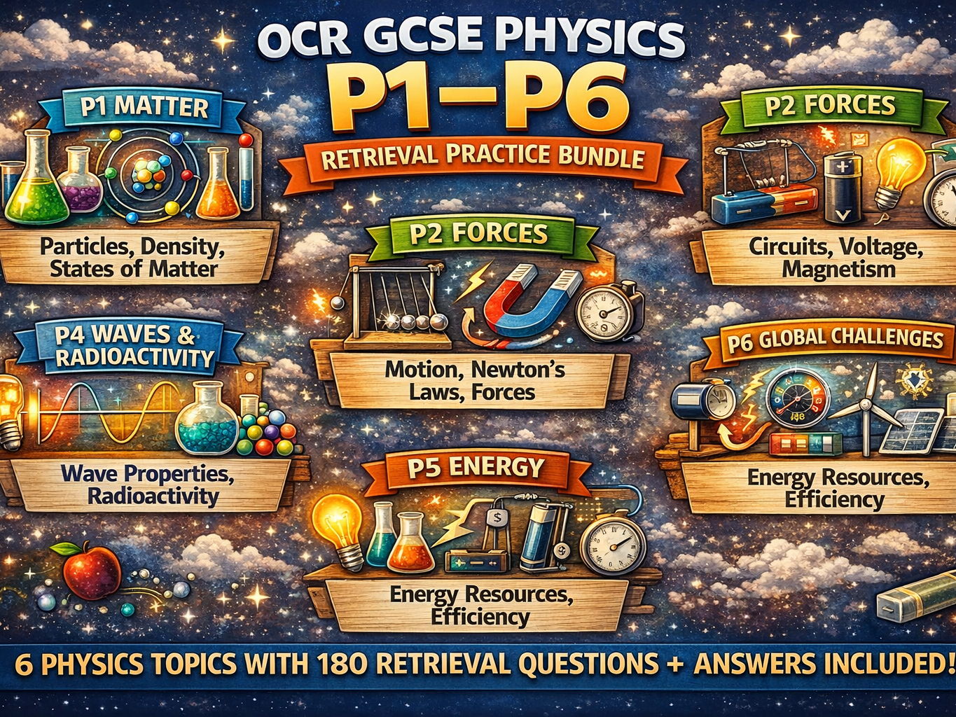OCR GCSE Physics P1–P6 Retrieval Practice Bundle – Low-Stakes Questions for All Topics