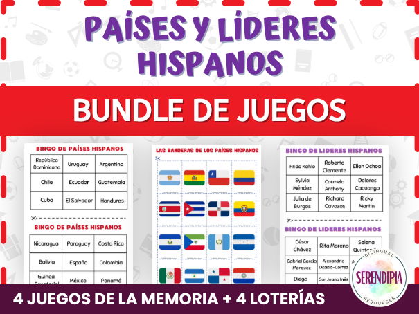 Hispanic Heritage Month Bingo & Memory Games in Spanish | Hispanic Countries | Hispanic Leaders