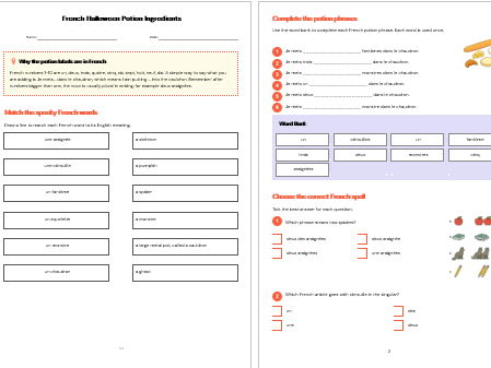 Halloween French Potion Bundle: Lesson PowerPoint & Matching Worksheet