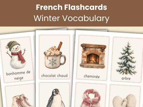French Winter Flashcards | 52 Printable Vocabulary Picture Cards | French Learning PDF