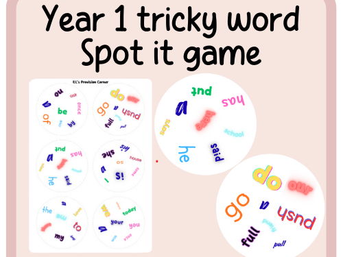 Year 1 common exception word spot it game
