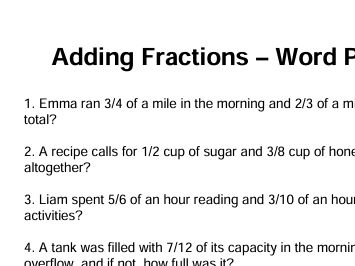 Adding Fractions Word Problems