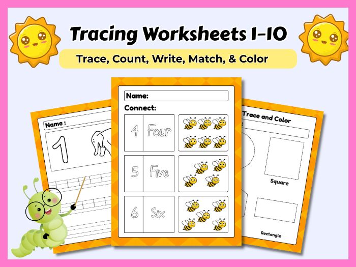 Numbers 1–10 Tracing Worksheets