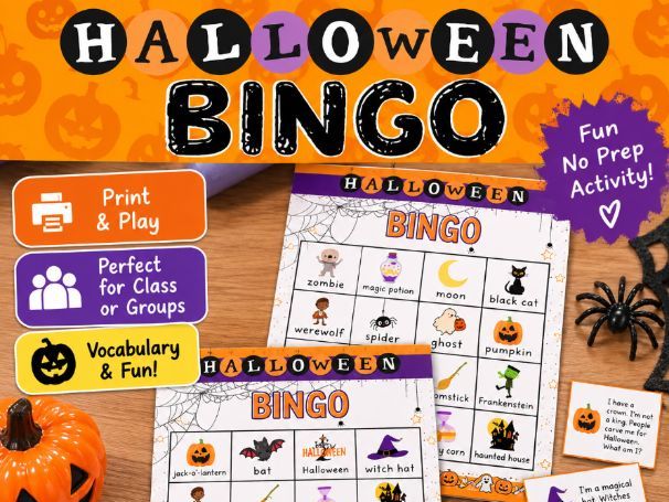 Halloween Bingo Game | Printable Halloween Activity | Fall Classroom Game