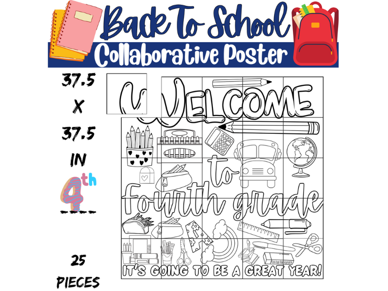 Welcome to Fourth Grade Collaborative Coloring Poster: Classroom Decor Activity