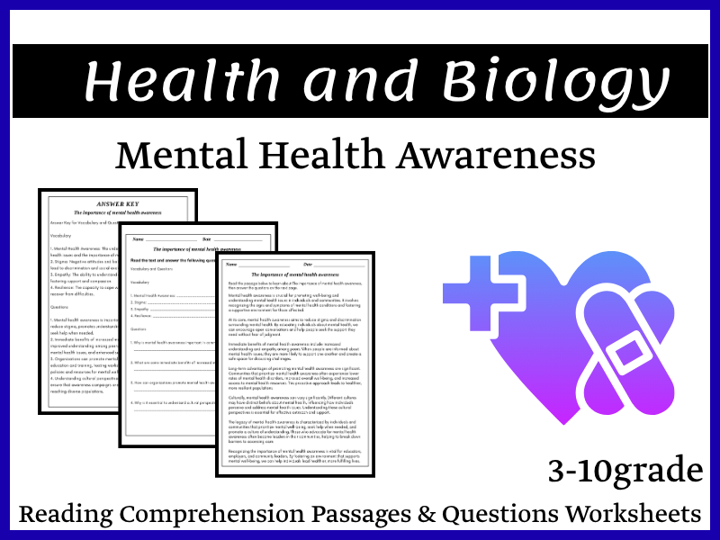Mental Health Awareness Reading Comprehension Passages & Questions Worksheets