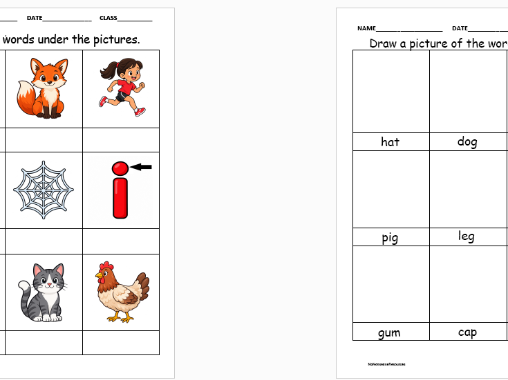 CVC Reading and Spelling 10 Phonics Worksheets