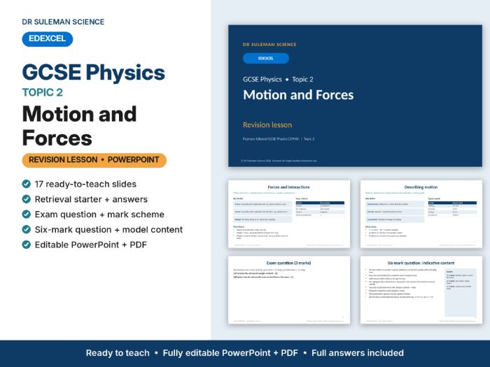 Edexcel GCSE Physics Topic 2 Motion & Forces Revision Lesson PPT