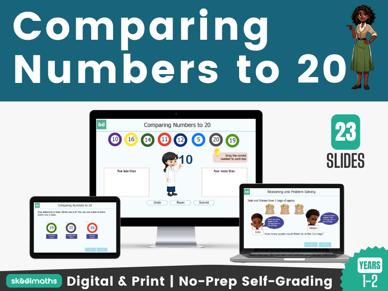 Compare and Order Numbers up to 20 | Year 1 Digital Maths Lesson Self-Marking Activities