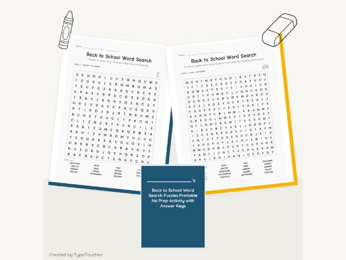 Back to School Word Search Puzzles | 6 pp