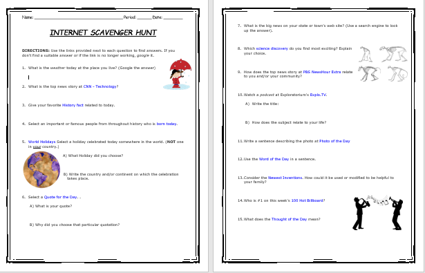 INTERNET SCAVENGER HUNT (Always NEW!!!!) | Teaching Resources