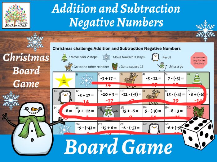 Addition and Subtraction Negative Numbers Christmas Board Game