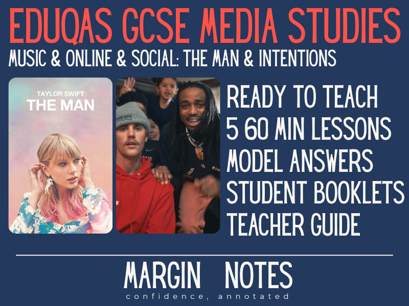 Eduqas GCSE Media Studies: MUSIC complete unit - The Man + Intentions + online media (5 lessons)