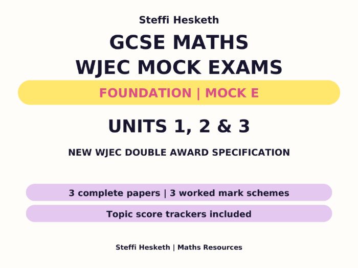 WJEC GCSE Maths & Numeracy Foundation Mock E Units 1-3 + Mark Schemes