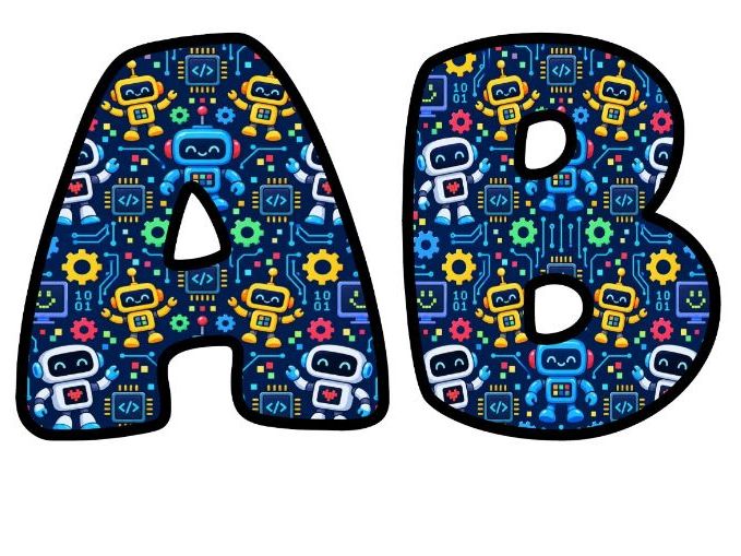 Robots and Coding Bubble Letters | Computing Bulletin Board Letters | Printable Alphabet A-Z and 0-9