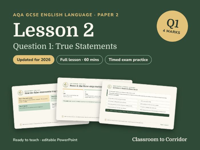 AQA GCSE English Language Paper 2 Lesson 2: Question 1, True Statements (Updated for 2026)
