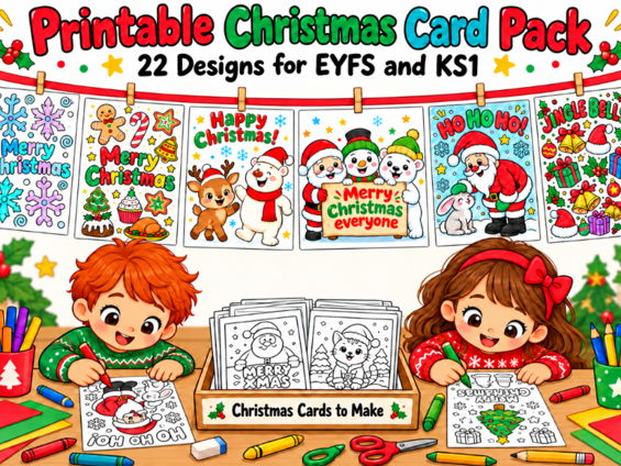 Printable Christmas Card Pack B/W/colour