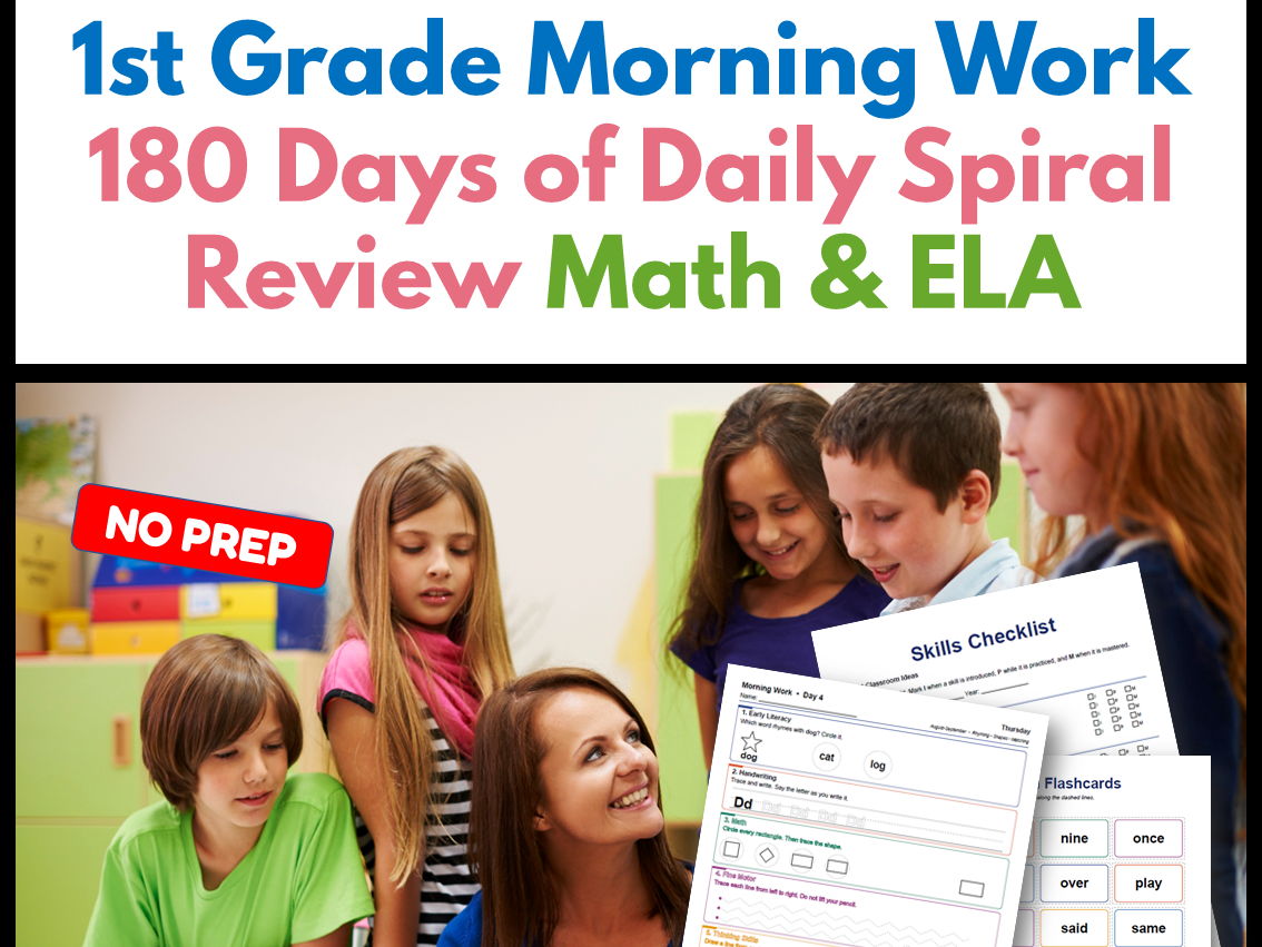 1st Grade Morning Work | 180 Days of Daily Spiral Review | Math & ELA