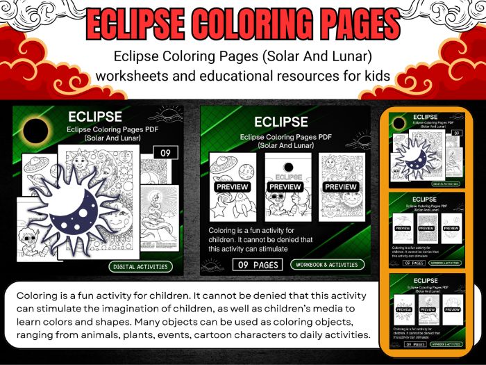 Eclipse Coloring Pages PDF (Solar And Lunar) Activities for kids